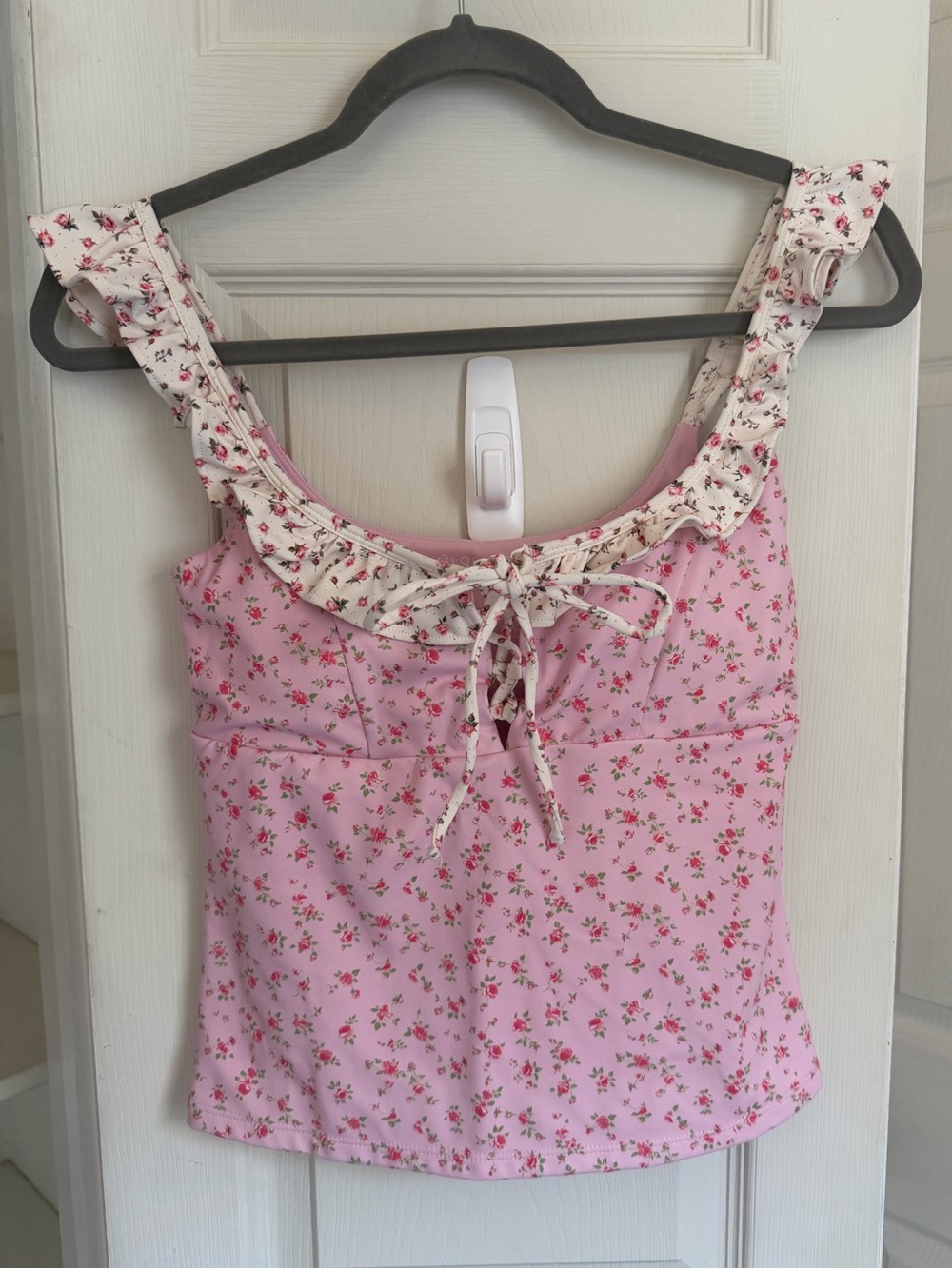 Blogilates Pink Floral Ruffle Tie-Front Tank Top
